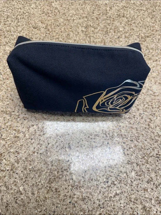 Lancome Black Cosmetic Zip Pouch with Gold Hardware