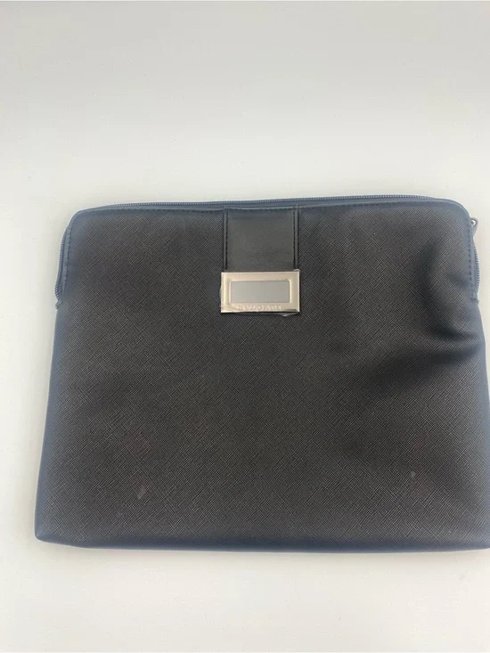 Bulgari Black Textured Cosmetic Pouch with Metal Plate