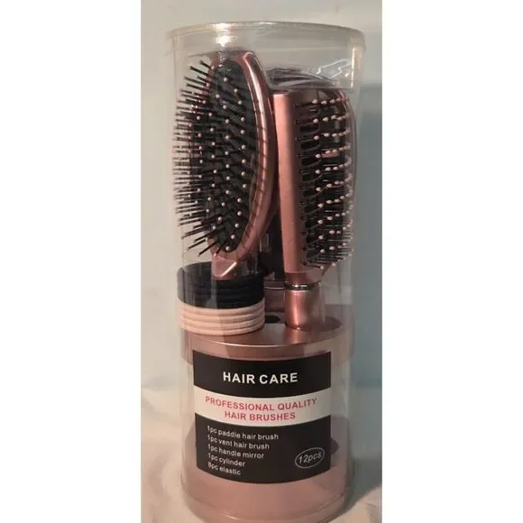 12 Piece Rose Gold Hair Brush & Mirror Set New Sealed Hair Care Kit