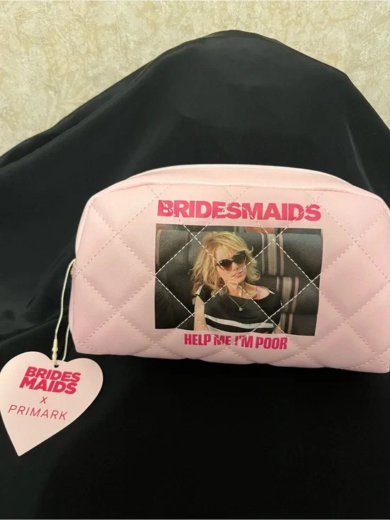 Primark Bridesmaids Pink Quilted Makeup Bag with Graphic Slogan
