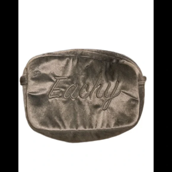 Gray Velvet Embroidered Makeup Bag Cosmetic Pouch Zipper Travel Case
