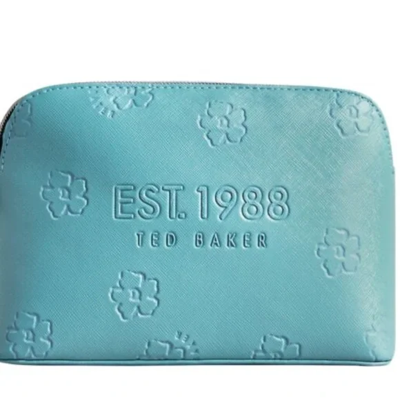 Ted Baker LIZIEY Floral Debossed‎ Saffiano Makeup Cosmetic Bag Teal New No Tags