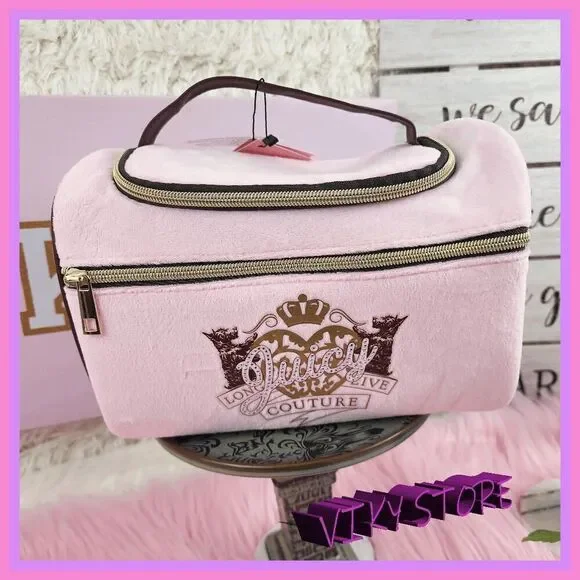 💕 NWT Juicy Couture Pink Velvet Train Case Front & Top Zippers #7199 💕