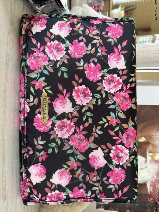 Ellen Tracy Travel Valet Cosmic Bag Black Pink Floral