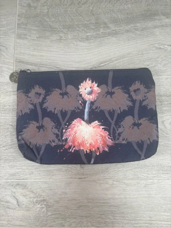 Rare Jellycat Glad To Be Me Pink Ostrich Cosmetic Makeup Bag Pouch Navy