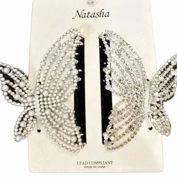 Natasha Couture Elegant Silver‎ Crystal Butterfly Hair Clip Set