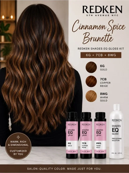 Redken Cinnamon Spice Brunette Shades EQ Gloss Kit | 6G + 7CB + 8WG + 8 oz Proce
