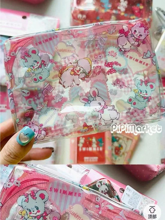 Japanese Kawaii PVC Clear Swimmer Waterproof Toiletry Cosmetics Small Pouch