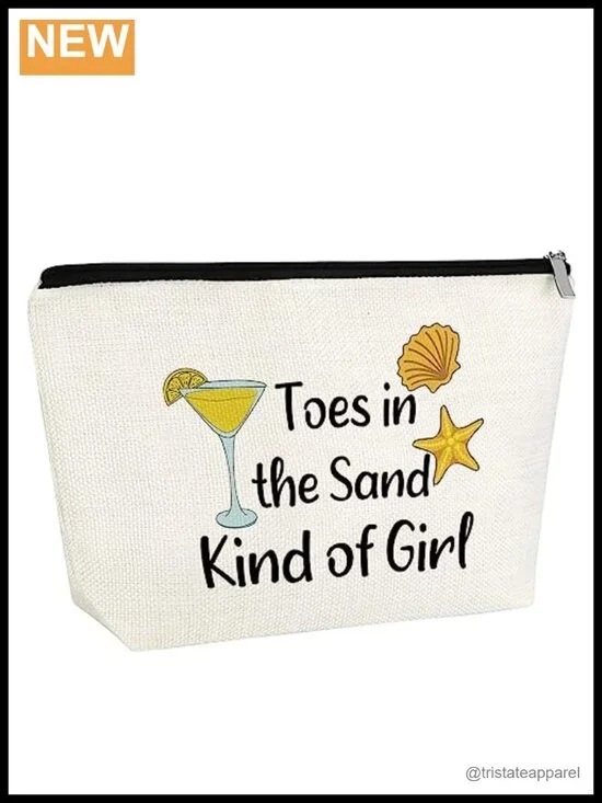 Canvas Cosmetic Bag Travel Makeup Case Beach Gift Women Toes In Sand