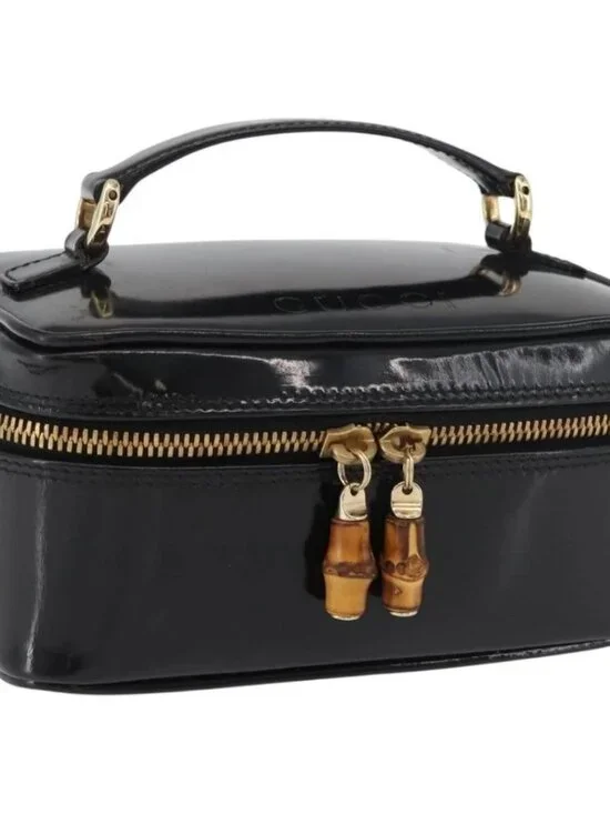 GUCCI Bamboo Vanity Patent Leather Black Gold 032 1705 0151 Auth
