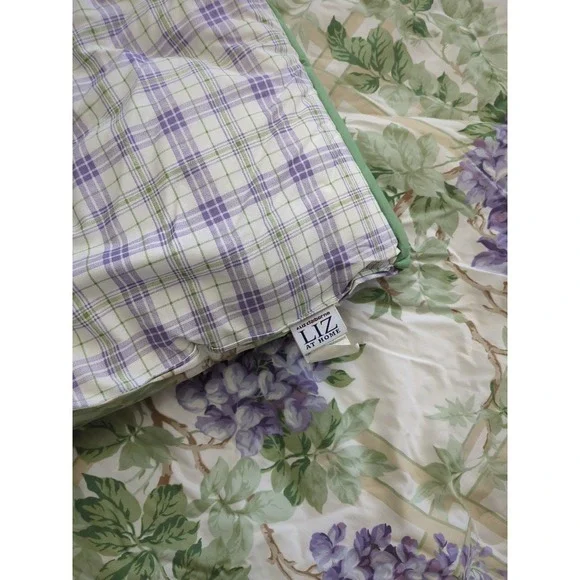 Vintage‎ LIZ at HOME Wisteria Purple Floral Plaid Reversible Twin Comforter 90s