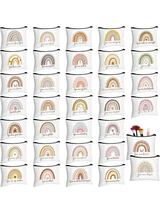 32 Pcs Boho Rainbow Makeup Bags - Inspirational Cosmetic Bags for Travel & Gifts