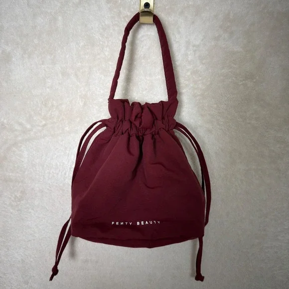 Fenty Beauty Burgundy Drawstring Bucket Bag Makeup Pouch Maroon Nylon Pouch