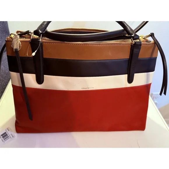 New‎ Coach VTG Burough Bag Leather Bar Vermillion Stripe Design RARE $698