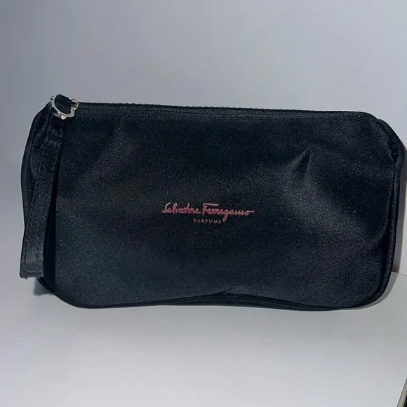 Salvatore Ferragamo Black Nylon Zip Make Up Bag Pouch