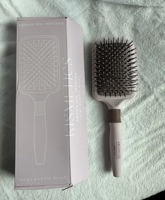 KISMETICS Argan Oil Infused Large Paddle Brush Pink Soft Pins Non-slip Grip