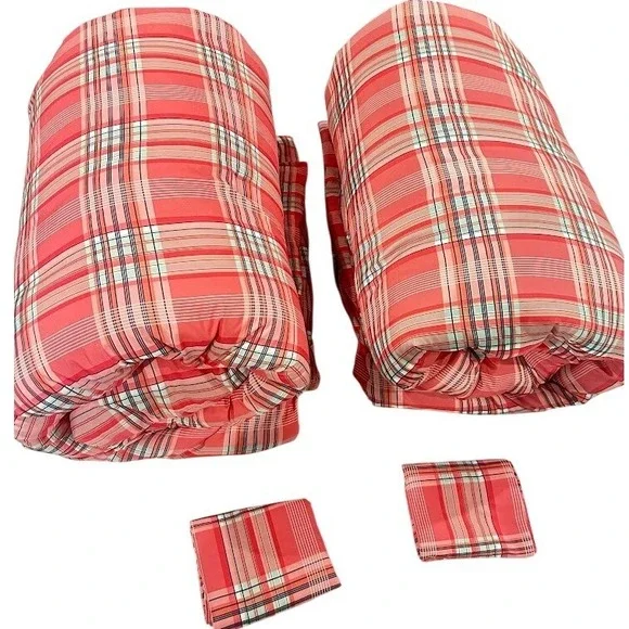 Tommy Hilfiger Twin Comforter Set Lot of 2 Coral Pink Navy Plaid with Shams