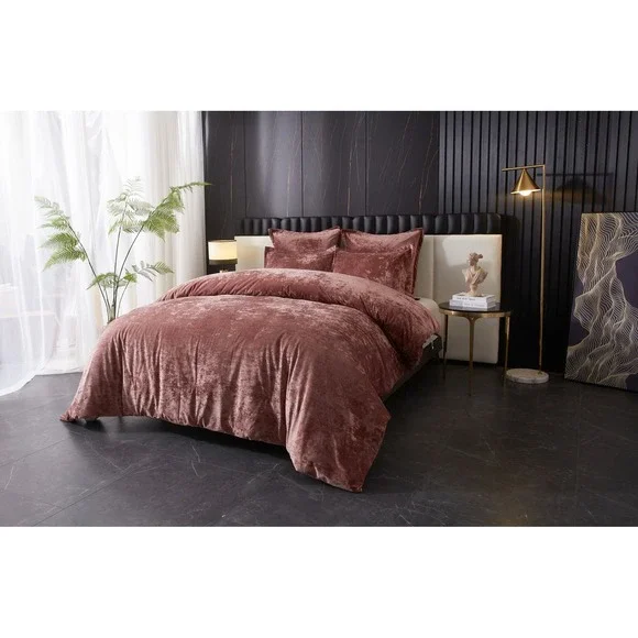 Zera Pink 100% Velvet 5 piece‎ Comforter Set King