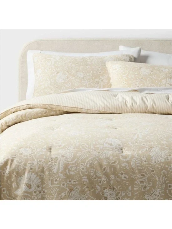 NEW! Threshold - Floral Paisley, Casual Reversible Comforter Set, KING, Neutral