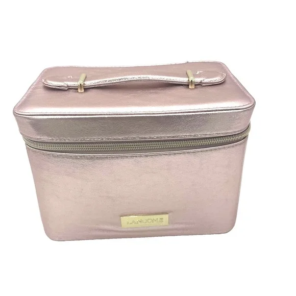 Lancome Metallic Pink‎ & Gold Makeup Bag Travel Case NEW 9x6x6.5