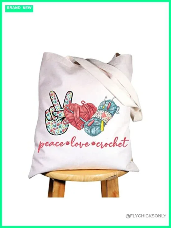 Canvas Cosmetic Bag with Zipper - Crochet Lover Pouch - Makeup Travel