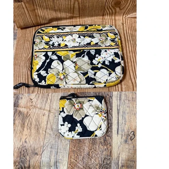 Vera Bradley Tech Case & Coin Purse Set – Yellow/Black‎ Floral – Quilted Cotton
