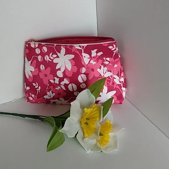 *Estee Lauder Cosmetic Bag‎ Pink Floral Print Makeup Pouch Zipper Pouch