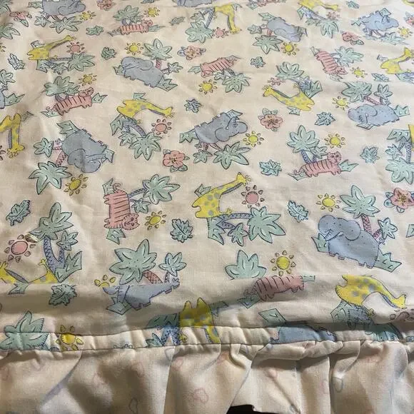 Vintage Novelty Crib Baby Coverlet Safari Jungle Animals Quilt Blanket 43”x33”