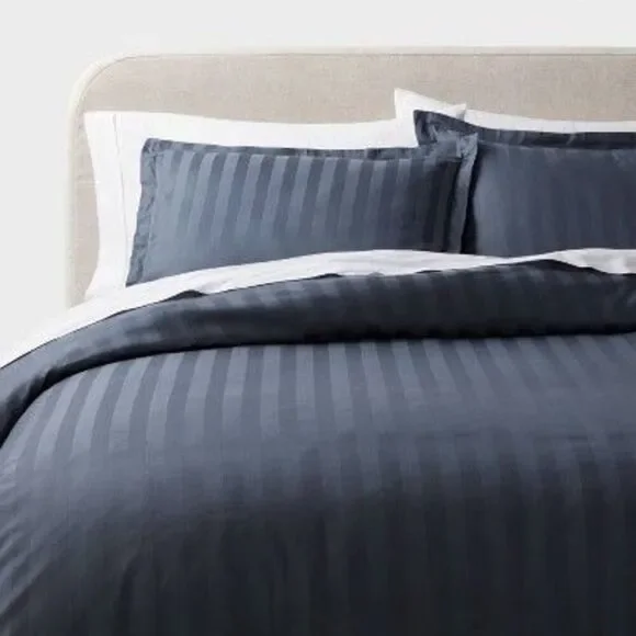 Threshold - 3pc King Luxe Striped Damask Duvet Cover and Sham  Blue