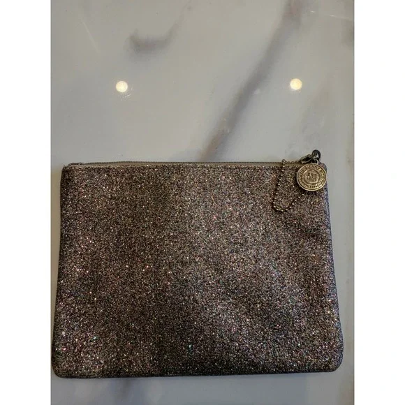 Bath & Body Works Multi Color Glitter Zipper Makeup‎ Bag Pouch Pink Lining