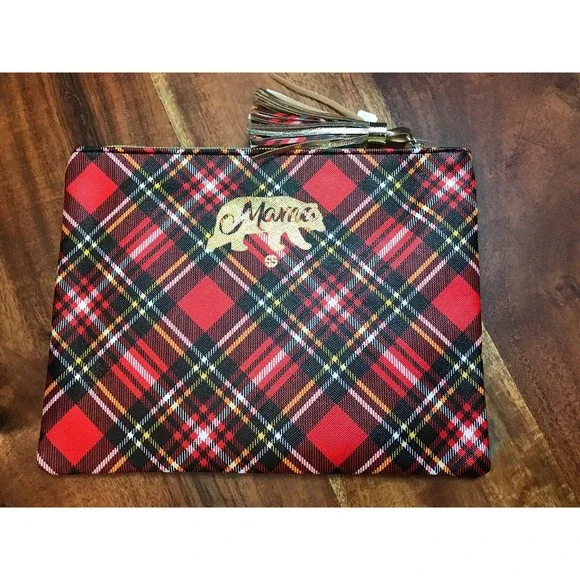 Simply Southern Cosmetic Brush Bag Mama Bear Red & Black NWT