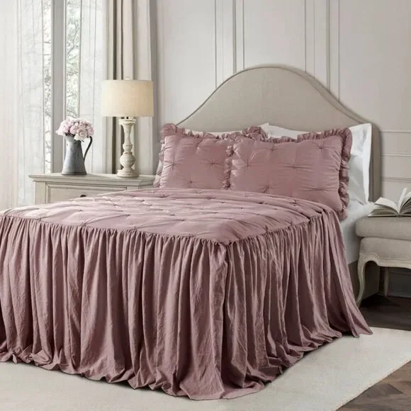 Lush Decor - Queen 3pc Ravello Pintuck Ruffle Skirt Bedspread & Woodrose