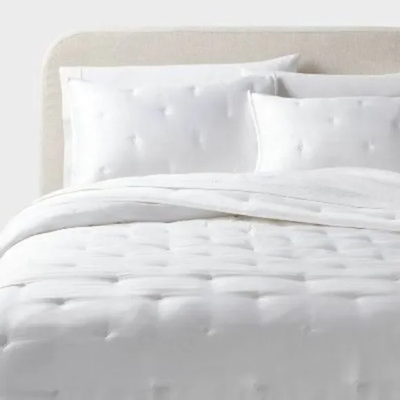 Open Box - Threshold - 3pc King TENCEL Comforter and Sham Set White - Thr White