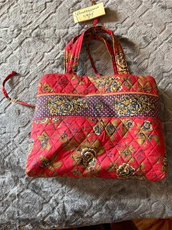 Quilted Floral Red Tote Bag