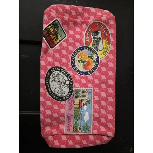Estee Lauder Zip Cosmetic Bag Gift With Purchase World Travel Themed  Pink