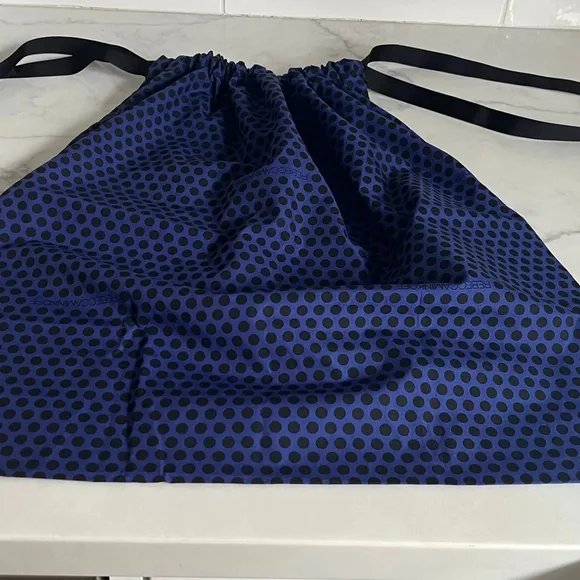 Blue and Black Polka Dot Drawstring Bag