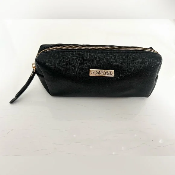 Joan & David Black Cosmetic Bag Gold Accent Zipper Makeup Pouch