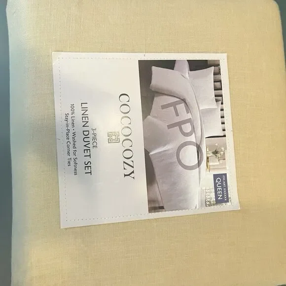 new Cococozy 3-Piece duvet Set size queen 100% linen khaki cover pillow cases