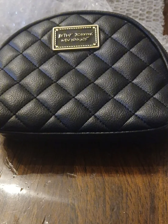 Betsey Johnson Quilted Black Dome Cosmetic Pouch