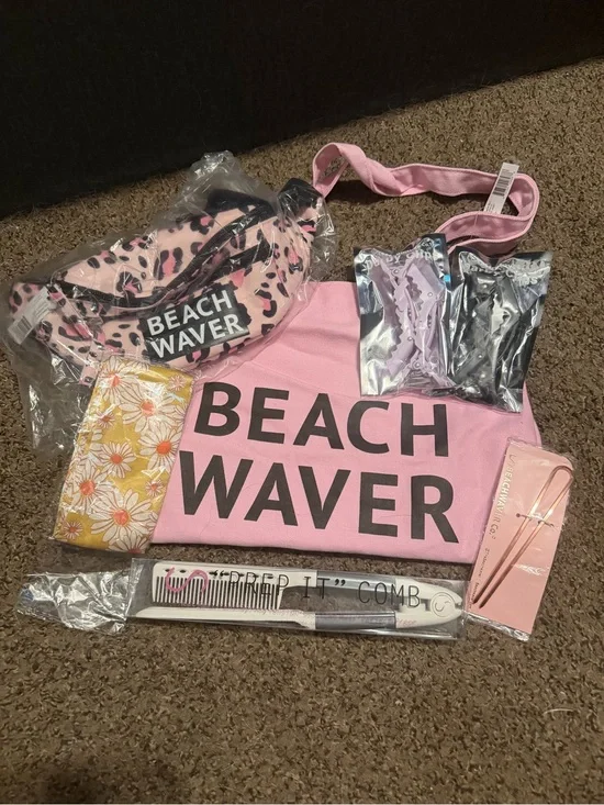 The Beachwaver Co. Pink Logo Tote and Hair Accessory Set