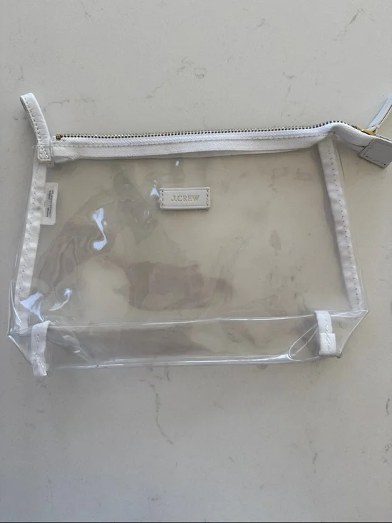 J. Crew Clear Vinyl Cosmetic Pouch with White Trim and Gold Zipper