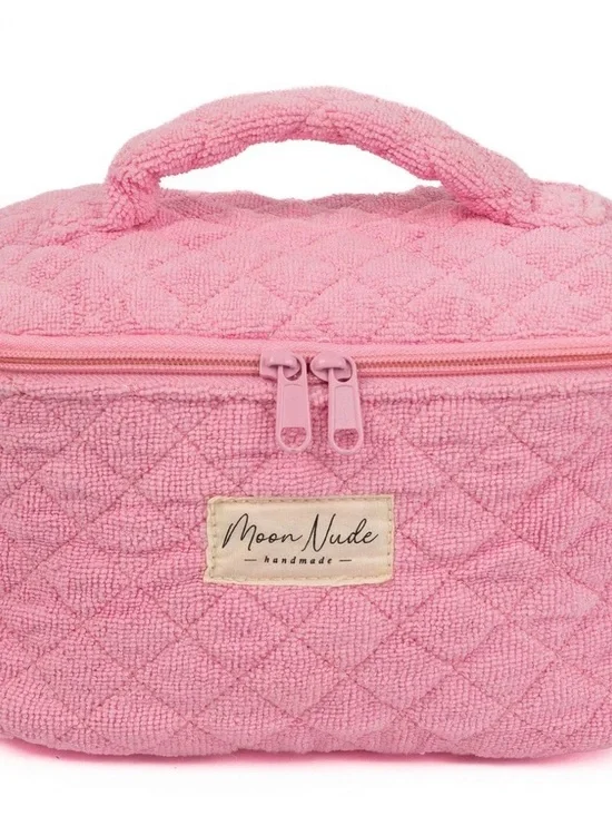 Moon Nude Pink Quilted Cosmetic Case with Top Handle