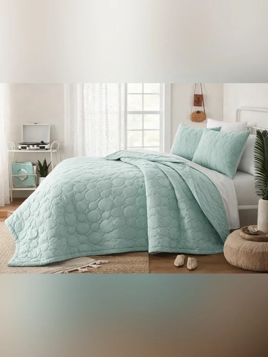 Jamie Gauze Quilt Set Twin Size in Seafoam Blue Green NWT