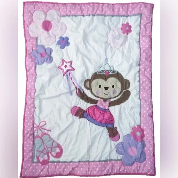 Carters Child Of Mine Pink Ballerina Princess Monkey Crib Comforter Baby Blanket