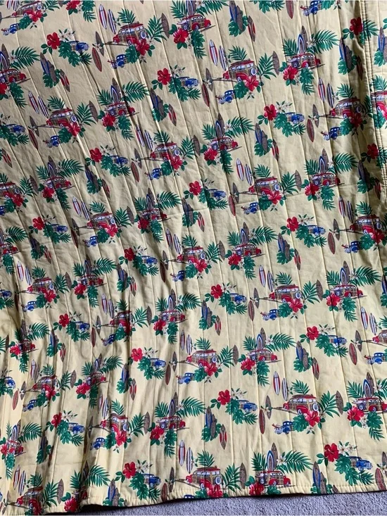 Rare Vintage 80s Contessa Hawaii Woody Surfboard Palm Trees Yellow Bedspread