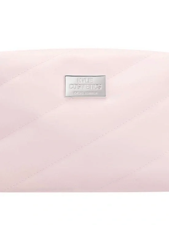 Kylie Cosmetics Light Pink Quilted Cosmetic Pouch with Silver Plaque