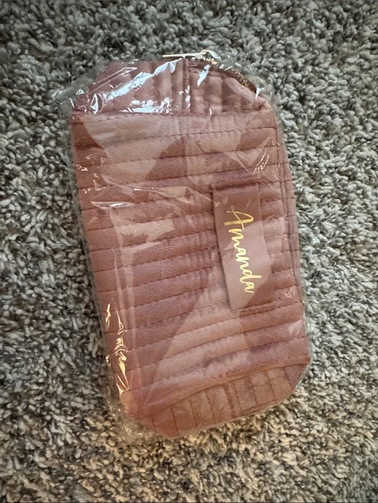 Amanda Quilted Mauve Velvet Cosmetic Pouch