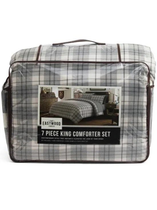 Eastwood 7-Piece Comforter Set - Gray Plaid