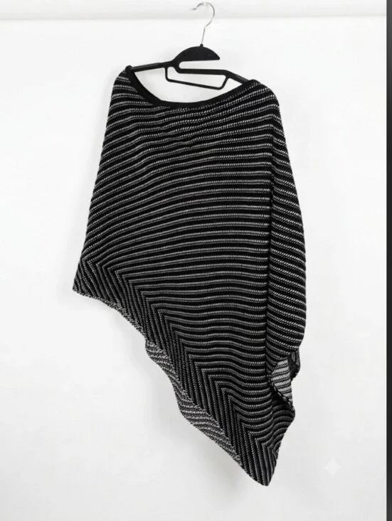 Chico's Black and White Chevron Knit Poncho