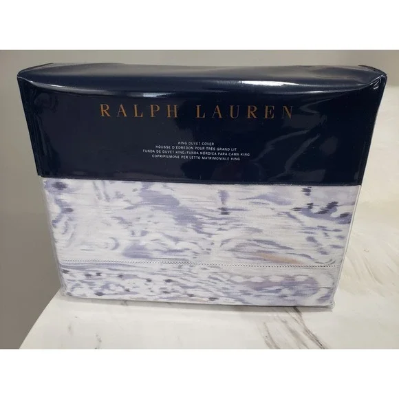 NEW Ralph Lauren Lorelai Periwinkle King Duvet Cover Blue Gold Ikat Boho Coastal